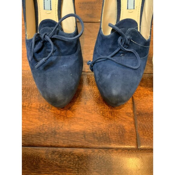 Prada Blue Suede Calzature Donna Lace-Up Platform Heels, Sz 7.5 (US) 37.5 (EU) - Picture 4 of 9